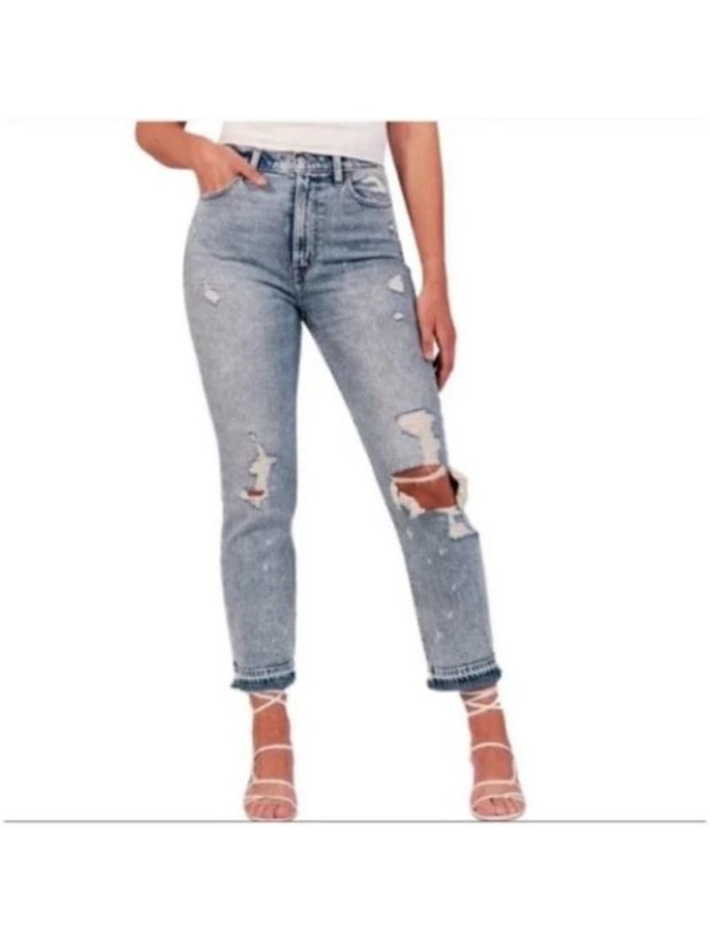 Abercrombie & Fitch Distressed High-Rise Straight-Leg Jeans - Light Blue